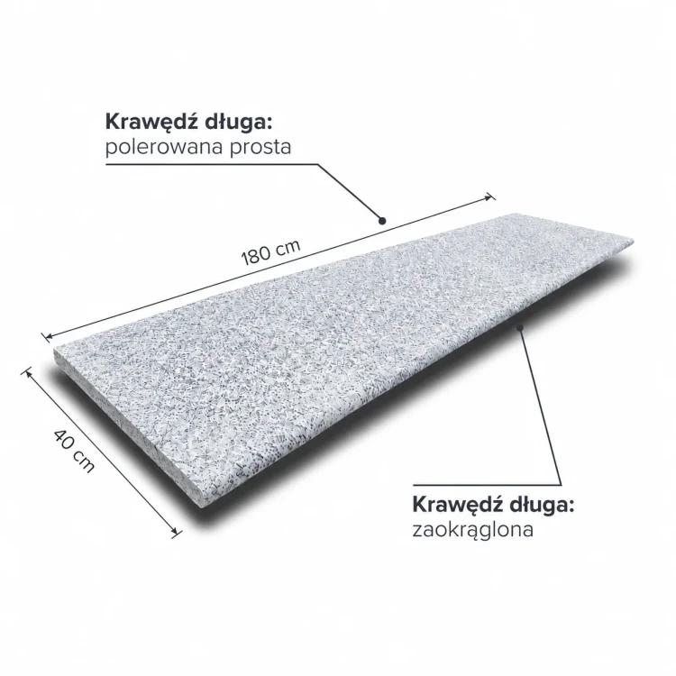 Stopnica granitowa G602 płomieniowana z wykończonymi krawędziami 180x40x3 cm - trwała i antypoślizgowa na schody zewnętrzne