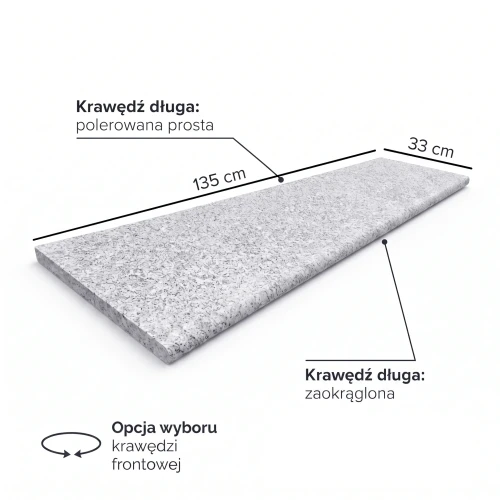 Stopnica granitowa płomieniowana Tiles G602 z 2 krawędziami polerowanymi 135x33x2 cm jasnoszary – zdjęcie 2