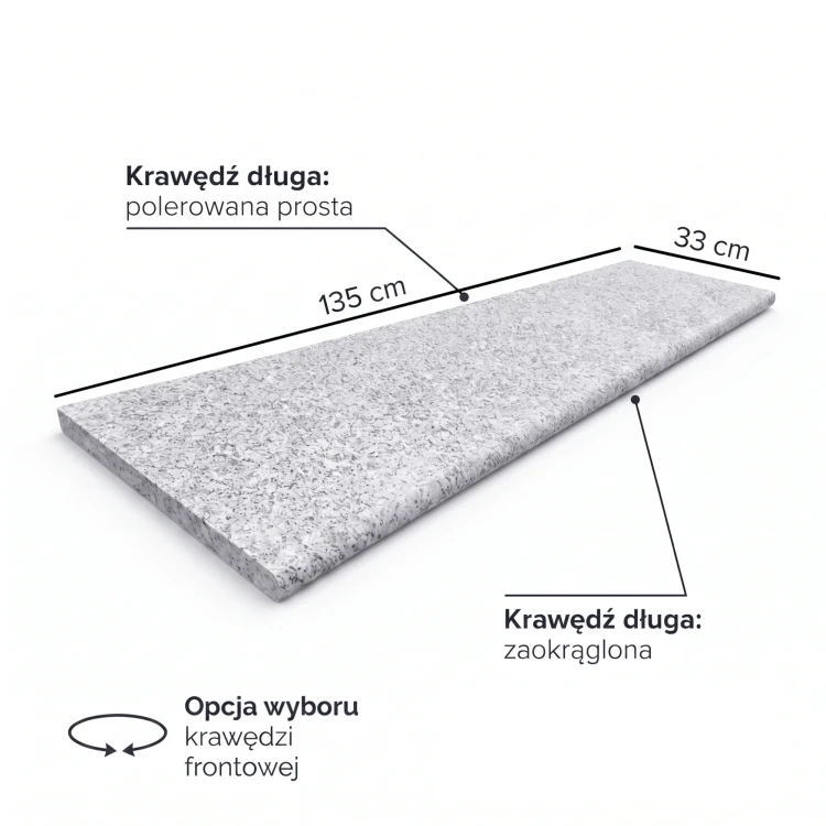 Stopnica granitowa płomieniowana Tiles G602 z 2 krawędziami polerowanymi 135x33x2 cm jasnoszary – zdjęcie 2