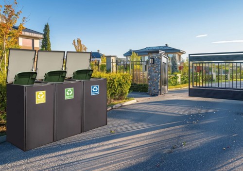 Zabudowa Koszy na Śmieci Osłona RattanArt Potrójna 192x57x113cm Antracyt RAL 7016