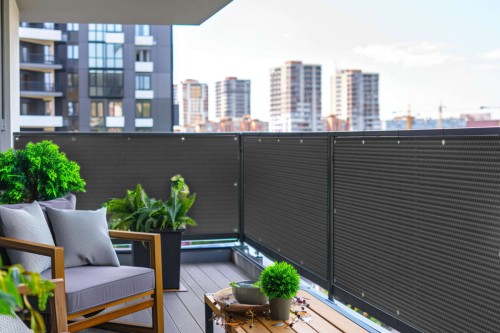 RattanArt Mata technorattanowa osłona balkonowa 100x100cm Czarno-szary 750 g/m2 RX112